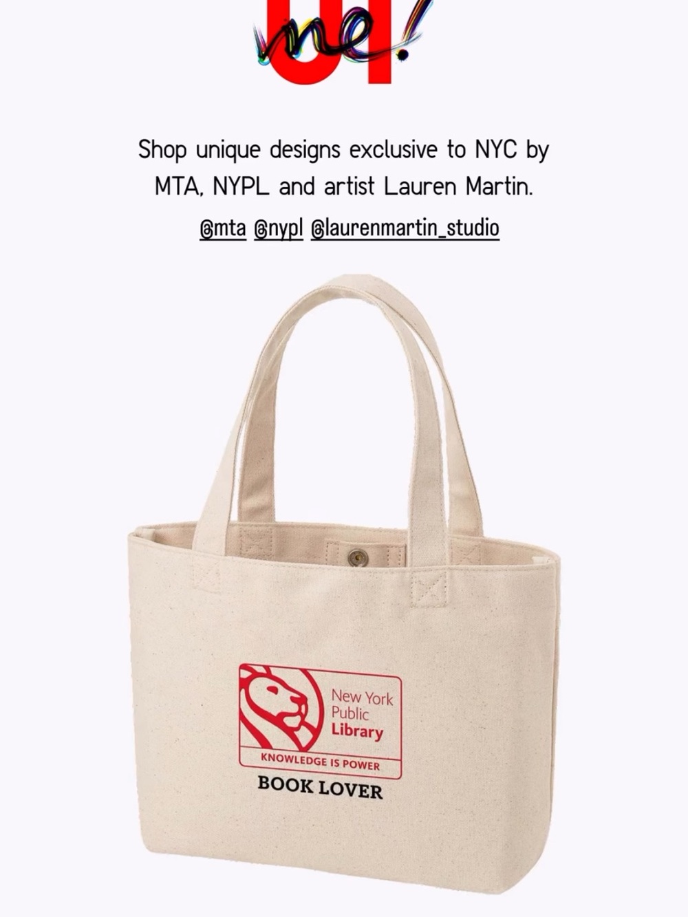 EXCLUSIVE Uniqlo NYC NYPL small tote bag NEW YORK PUBLIC LIBRARY tote bag
